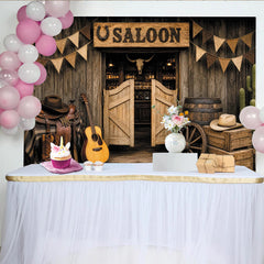 Lofaris Rustikaler Wildwest-Saloon-Hintergrund mit Holzoptik und Cowboy-Elementen, perfekte Kulisse für Fotoshootings und Partys