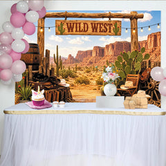 Lofaris Rustikaler Western Fotohintergrund mit Wüstenlandschaft Kakteen und Holz, authentische Kulisse für Fotoshootings und Eventdekoration