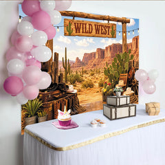 Lofaris Rustikaler Western Fotohintergrund mit Wüstenlandschaft Kakteen und Holz, authentische Kulisse für Fotoshootings und Eventdekoration