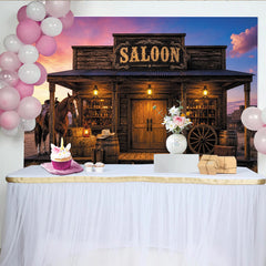 Lofaris Rustikaler Wildwest-Saloon-Hintergrund mit Pferd und Cowboy-Stiefeln, atmosphärische Kulisse für professionelle Fotoshootings