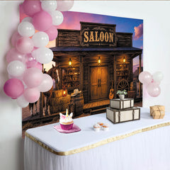 Lofaris Rustikaler Wildwest-Saloon-Hintergrund mit Pferd und Cowboy-Stiefeln, atmosphärische Kulisse für professionelle Fotoshootings