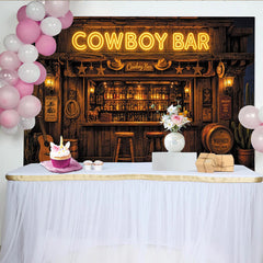 Lofaris Rustikaler Cowboy Bar Hintergrund mit Neonlicht und Western-Dekoration, Vintage Saloon Kulisse für Fotoshooting und Partydekoration