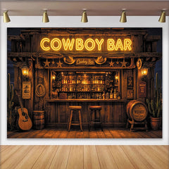 Lofaris Rustikaler Cowboy Bar Hintergrund mit Neonlicht und Western-Dekoration, Vintage Saloon Kulisse für Fotoshooting und Partydekoration