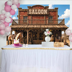 Lofaris Rustikaler Wildwest-Hintergrund mit Saloon Pferd Cowboy-Stiefeln und Gitarre, authentische Holzkulisse für Fotostudio