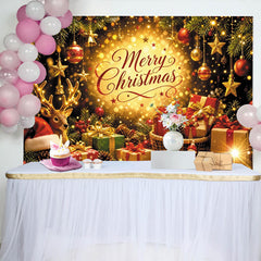 Lofaris Goldener Frohe Weihnachten Weihnachtshintergrund mit funkelnden Lichtern und Geschenken, festliche Kulisse für Fotoshooting Dekoration