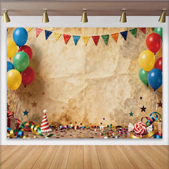 Lofaris Bunter Festlicher Geburtstagshintergrund mit Luftballons und Wimpelkette, Vintage Party Kulisse für fröhliche Feierlichkeiten