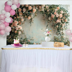 Lofaris Zartrosa Blumen Fotohintergrund mit eleganten Rosen und Blättern, romantische Kulisse für Hochzeits- und Porträtfotografie