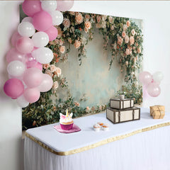 Lofaris Zartrosa Blumen Fotohintergrund mit eleganten Rosen und Blättern, romantische Kulisse für Hochzeits- und Porträtfotografie