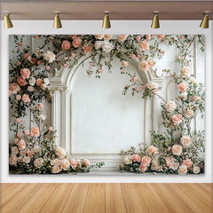 Lofaris Eleganter Blumen Fotohintergrund mit rosa Rosen und weißem Bogen, romantische Fotokulisse für Porträts und Events