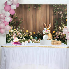 Lofaris Niedlicher Osterhintergrund mit Hase und bunten Eiern, frühlingshafte Fotowand aus Holz mit Blumen für festliche Fotoshootings