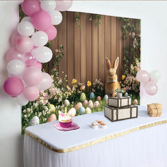 Lofaris Niedlicher Osterhintergrund mit Hase und bunten Eiern, frühlingshafte Fotowand aus Holz mit Blumen für festliche Fotoshootings