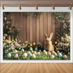 Lofaris Niedlicher Osterhintergrund mit Hase und bunten Eiern, frühlingshafte Fotowand aus Holz mit Blumen für festliche Fotoshootings