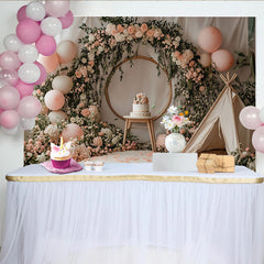 Lofaris Rosa und weiße Blumen auf Vintage-Holzfotohintergrund, rustikaler Wandteppich für Porträtfotografie und Fotostudio