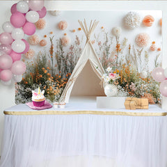 Lofaris Verträumter Wildblumen-Tipi-Fotohintergrund mit Pastellblumen, natürliche Kulisse für Baby- und Kinderfotoshootings im Studio