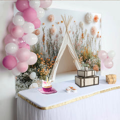 Lofaris Verträumter Wildblumen-Tipi-Fotohintergrund mit Pastellblumen, natürliche Kulisse für Baby- und Kinderfotoshootings im Studio