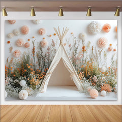 Lofaris Verträumter Wildblumen-Tipi-Fotohintergrund mit Pastellblumen, natürliche Kulisse für Baby- und Kinderfotoshootings im Studio