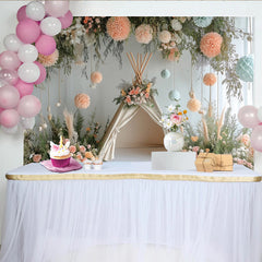 Lofaris Natürlicher Blumen Tipi Fotohintergrund in Pastellfarben, elegante Kulisse mit Pampasgras und Grün für Fotoshootings