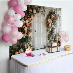 Lofaris Romantischer Blumen Tür Fotohintergrund mit Pfirsichrosen, elegante Kulisse für Hochzeiten, Brautpartys und Fotoshootings