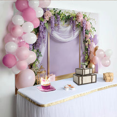 Lofaris Eleganter Lavendel Blumenrahmen Fotohintergrund mit Ballons, romantische Kulisse für Babyparty Geburtstag und Hochzeit