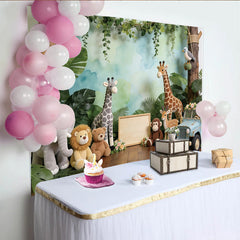 Lofaris Niedlicher Safari-Fotohintergrund mit Dschungeltieren und Blättern, wunderschöne Kulisse für Baby- und Kinderfotos im Fotostudio