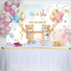 Lofaris Blau Rosa Teddybär Geschlechtsenthüllung Babyparty Hintergrund, süße Kulisse für Babyparty Dekoration und Fotoshooting