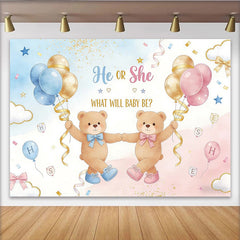 Lofaris Blau Rosa Teddybär Geschlechtsenthüllung Babyparty Hintergrund, süße Kulisse für Babyparty Dekoration und Fotoshooting