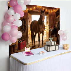 Lofaris Rustikaler Western-Fotohintergrund mit Pferd und Lichterketten, perfekte Kulisse für Fotoshootings und Eventdekoration