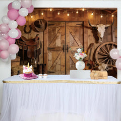 Lofaris Rustikaler Western-Fotohintergrund mit Holzstruktur und Lichterketten, perfekte Kulisse für Fotoshootings und Themenpartys