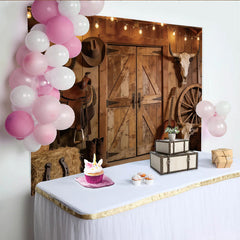 Lofaris Rustikaler Western-Fotohintergrund mit Holzstruktur und Lichterketten, perfekte Kulisse für Fotoshootings und Themenpartys