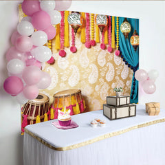 Lofaris Orientalischer Fotohintergrund mit Laternen und Paisley-Muster, festliche Kulisse für ethnische Events und Fotoshootings