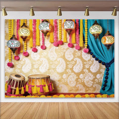 Lofaris Orientalischer Fotohintergrund mit Laternen und Paisley-Muster, festliche Kulisse für ethnische Events und Fotoshootings