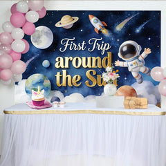 Lofaris Weltraum Astronaut 1. Geburtstag Hintergrund mit Rakete, funkelnde Sterne Kulisse für Kinderpartydekoration