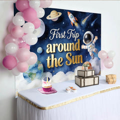Lofaris Weltraum Astronaut 1. Geburtstag Hintergrund mit Rakete, funkelnde Sterne Kulisse für Kinderpartydekoration