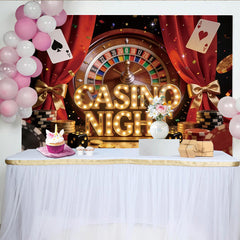 Lofaris Glänzender Casino-Nacht Hintergrund mit Roulette und Spielkarten, elegante Kulisse für Partydekoration und Fotoshooting