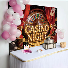 Lofaris Glänzender Casino-Nacht Hintergrund mit Roulette und Spielkarten, elegante Kulisse für Partydekoration und Fotoshooting
