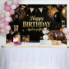 Lofaris Eleganter Schwarz-Goldener Geburtstagshintergrund für Herren, stilvolle Fotokulisse für erwachsene Partys und Feiern