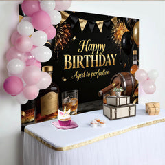 Lofaris Eleganter Schwarz-Goldener Geburtstagshintergrund für Herren, stilvolle Fotokulisse für erwachsene Partys und Feiern