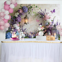 Lofaris Romantischer Blumenmärchen-Fotohintergrund mit Laternen, elegante Kulisse für Frühlings- und Hochzeitsfotografie