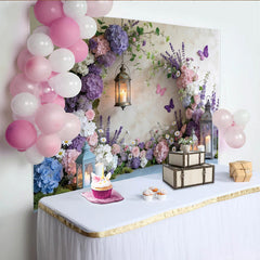 Lofaris Romantischer Blumenmärchen-Fotohintergrund mit Laternen, elegante Kulisse für Frühlings- und Hochzeitsfotografie