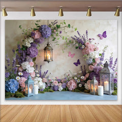 Lofaris Romantischer Blumenmärchen-Fotohintergrund mit Laternen, elegante Kulisse für Frühlings- und Hochzeitsfotografie
