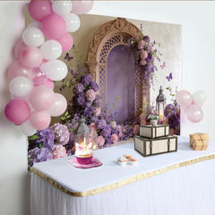 Lofaris Eleganter Blumenbogen-Fotohintergrund mit lila Hortensien, romantische Kulisse für Hochzeiten und Fotoshootings