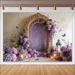 Lofaris Eleganter Blumenbogen-Fotohintergrund mit lila Hortensien, romantische Kulisse für Hochzeiten und Fotoshootings