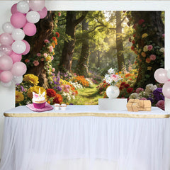 Lofaris Verzauberter Märchenwald Fotohintergrund mit bunten Blumen, üppige Frühlingslandschaft Kulisse für professionelles Fotostudio