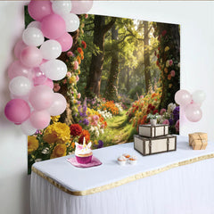 Lofaris Verzauberter Märchenwald Fotohintergrund mit bunten Blumen, üppige Frühlingslandschaft Kulisse für professionelles Fotostudio
