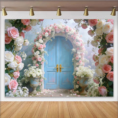Lofaris Märchenhafter Blumenbogen Tür-Fotohintergrund in Pastellfarben, romantische Kulisse für Hochzeiten und Fotoshootings