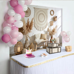 Lofaris Boho Fotohintergrund mit Pampasgras, Makramee und Rattan, natürliche Kulisse für professionelle Fotoshootings und Studio-Dekoration