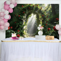 Lofaris Romantischer Rosenbogen Fotohintergrund mit roten Rosen, mystische Kulisse für Hochzeiten und Fotostudio-Aufnahmen