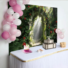 Lofaris Romantischer Rosenbogen Fotohintergrund mit roten Rosen, mystische Kulisse für Hochzeiten und Fotostudio-Aufnahmen