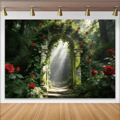 Lofaris Romantischer Rosenbogen Fotohintergrund mit roten Rosen, mystische Kulisse für Hochzeiten und Fotostudio-Aufnahmen