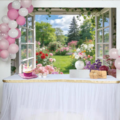 Lofaris Offenes Fenster Frühlingsgarten Fotohintergrund mit bunten Blumen, natürliche Kulisse für Fotoshooting und Event Dekoration